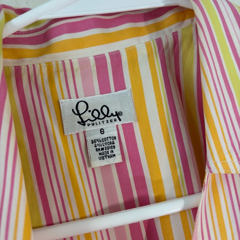 Lilly Pulitzer Vintage White Label Wrap Shirt Golden Lion Maritime Stripe Sz 6 - Picture 4 of 7